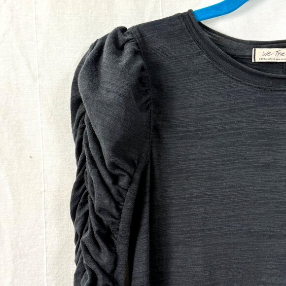 We The Free Natasha Tee Womens Sz XS Black Ruched Long Sleeve Crew Neck Top Boho - Picture 4 of 10